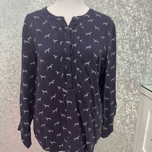 Talbots Navy Blue Women's Top with Dalmatian Dog Print